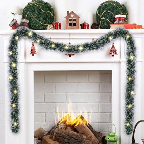 Christmas Garland with Lights 15FT, Artificial for Mantle Stairs Railing K70835