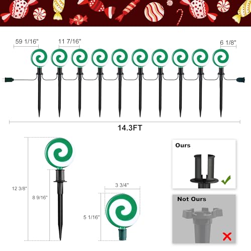 Unicorn Christmas Lollipop Pathway Lights, 10 LED Peppermint String Lights with Stakes M138626