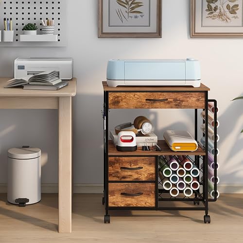 Rolling Storage Cart with Drawers and Vinyl Roll Holder for Craft Workstation P8072