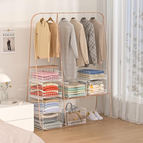 Sliding Closet Organizer with Drawer Storage Shelves, Stackable Bins for Clothes, Black R5998