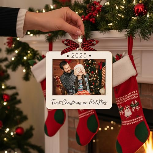 Christmas Ornament Picture Frame - Wooden Landscape Photo Frame for Tree U75225