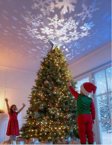 3D Lighted Christmas Star Tree Topper with Rotating Projector K155491
