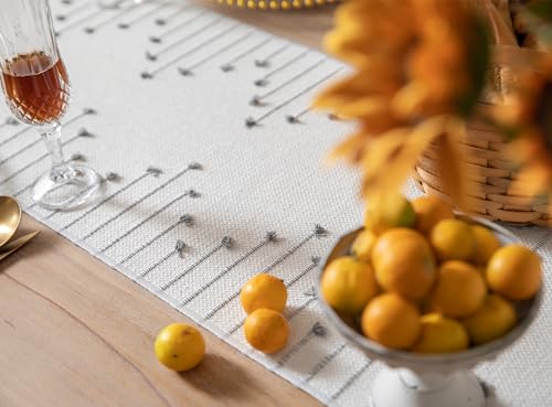 Christmas Table Runner 13 x 90 Inch Natural Cotton Woven with Tassels, Red and Beige U800