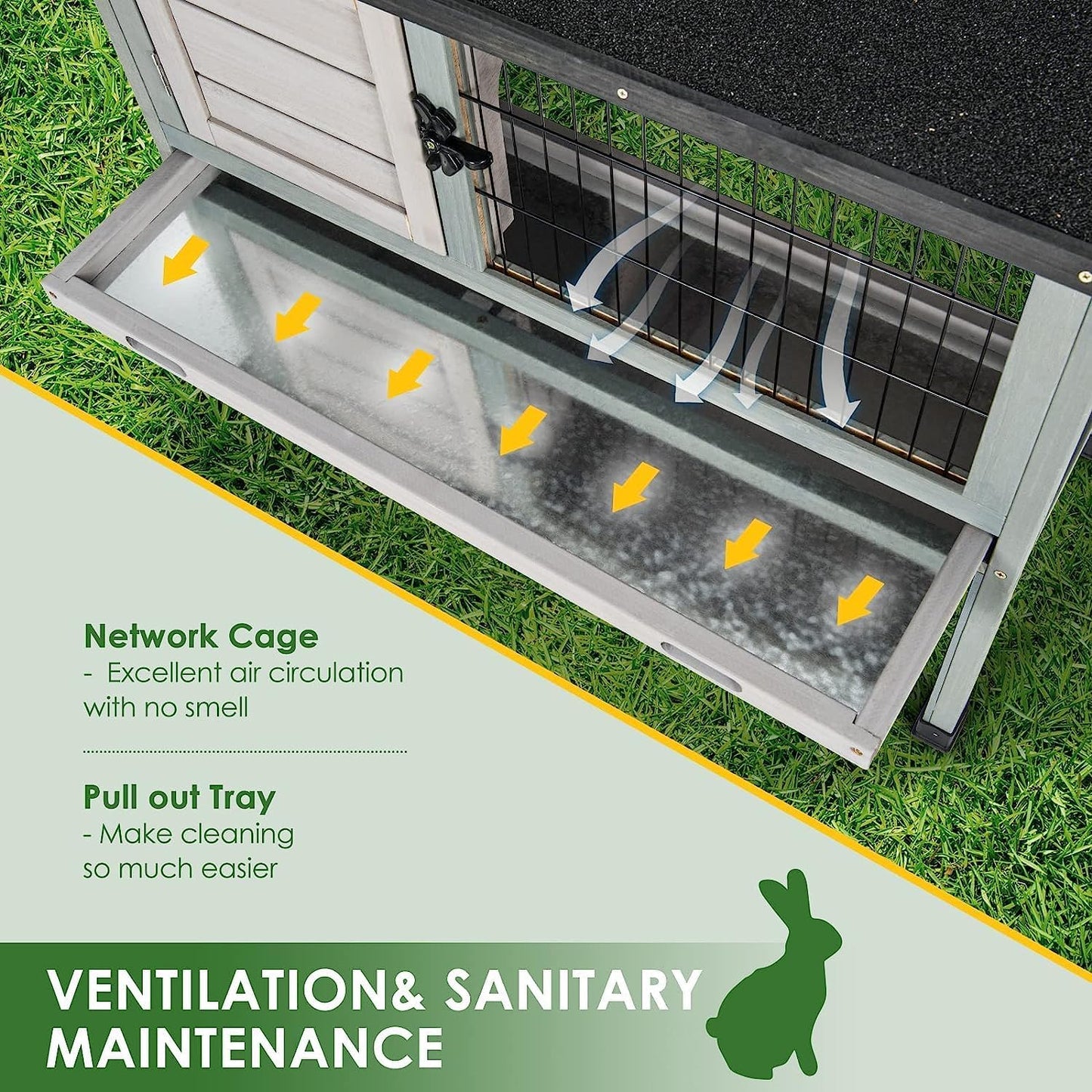 Elevated Wooden Rabbit Hutch with Openable Roof and Pull-Out Tray K7904