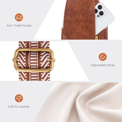 Sling Bag for Women, Leather Crossbody with Detachable Strap I680