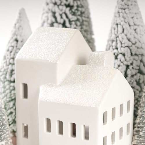 Ceramic Christmas Village Houses with LED Lights and Trees Z2651