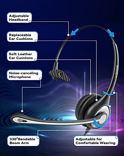 Corded Telephone Headset with Noise Canceling Mic and Quick Disconnect Q26088