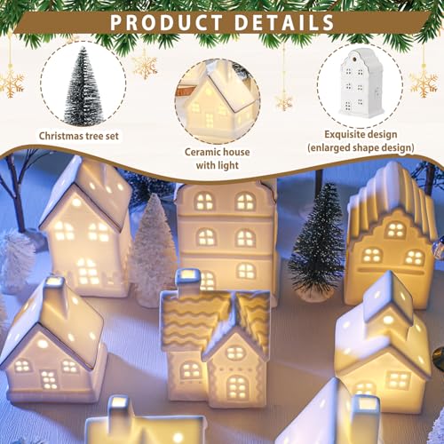 Ceramic LED Christmas Village Set with 8 Houses and 18 Trees C583