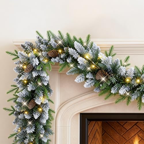 Christmas garland with lights, 9ft, battery operated with timer B505