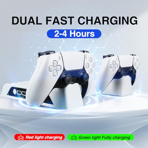 PS5 Slim Stand with Cooling Fan and Controller Charging Station, White T935