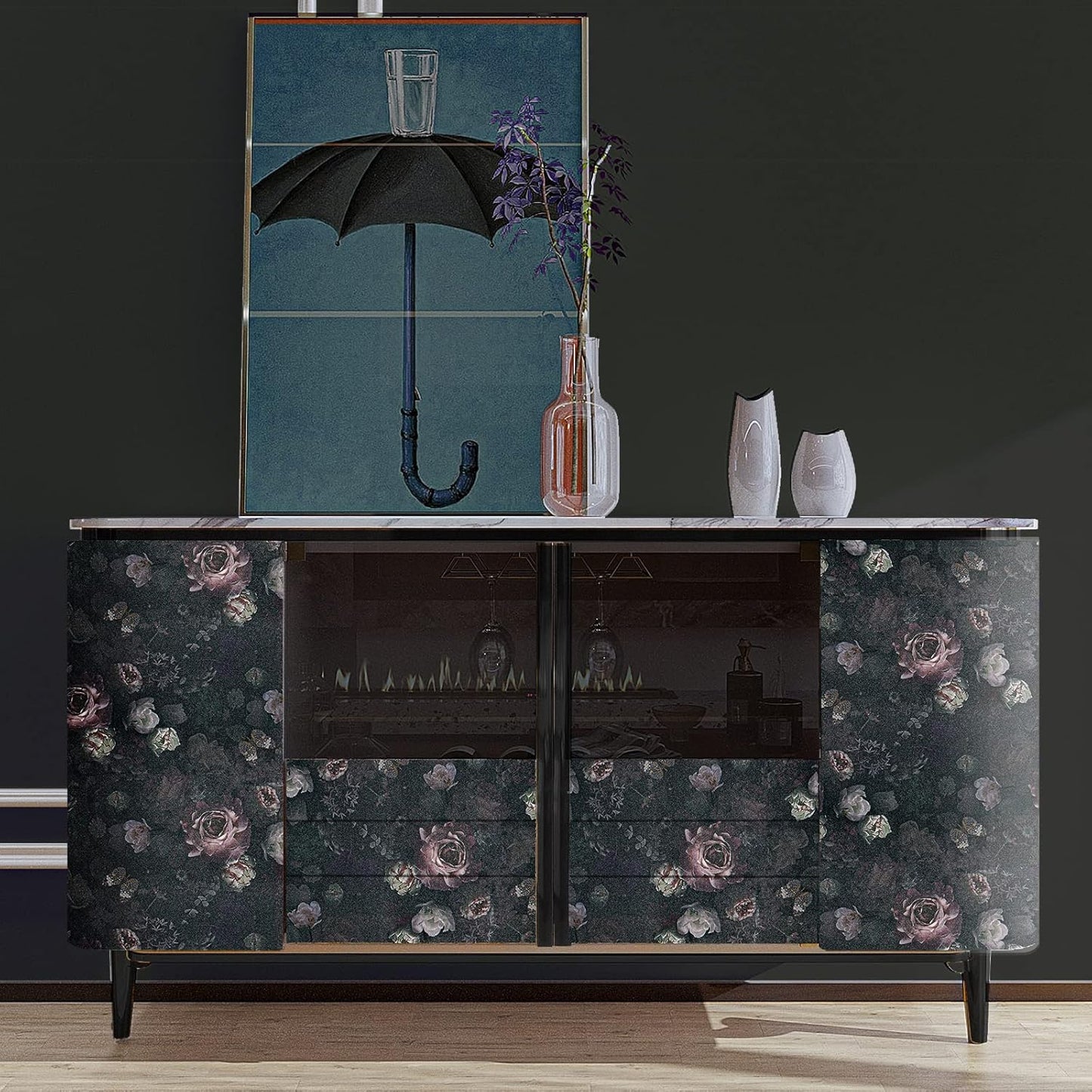 Vintage Dark Floral Peel and Stick Wallpaper Roll for Bedroom Bathroom Q71121