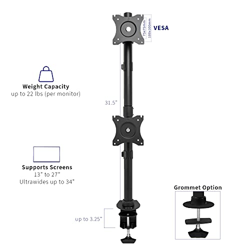 Dual Monitor Desk Mount Stand with Height Adjustment for 2 LCD Ultrawide Screens up to 34 Inches L393