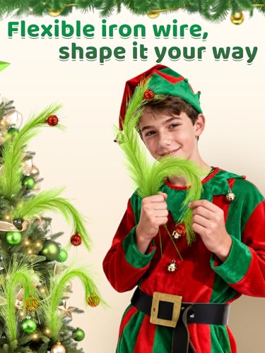Lime Green Fluffy Curly Christmas Tree Picks with Red Ball, 8 Pieces O343