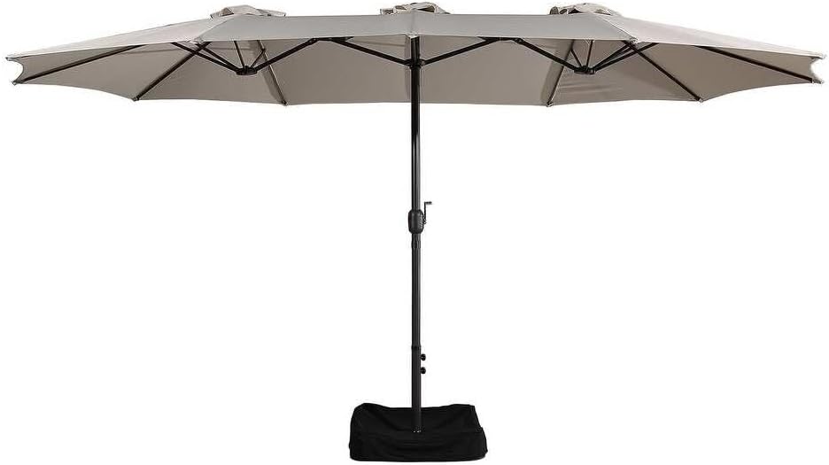 TRP 15ft Double Sided Outdoor Patio Umbrella with Base Included, Hand-Crank Lift, Air Vent | UV Water Fade-Resistant & Sturdy Rectangular Extra Large Shade Market Umbrella in Beige Color