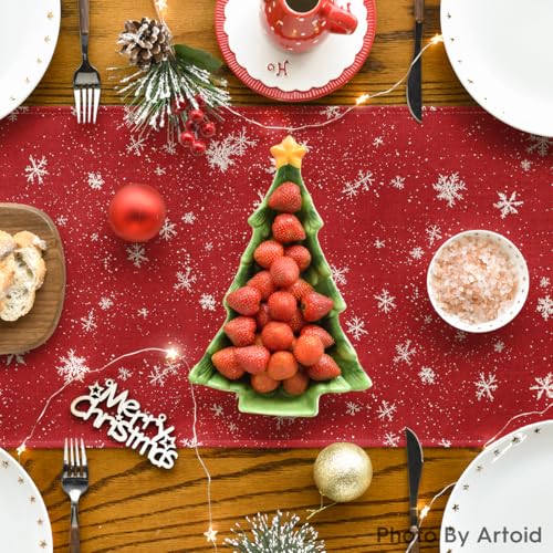 Snowman Christmas Birds Trees Table Runner, Winter Holiday Kitchen Dining Table Decoration, 13 x 72 Inch Z2031