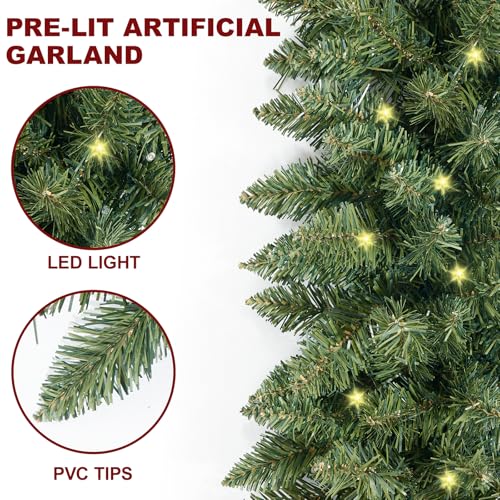 Pre-Lit Artificial Christmas Garland with Dual Color LED Lights and Timer A483