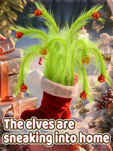 Lime Green Fluffy Curly Christmas Tree Picks with Red Ball, 8 Pieces O343