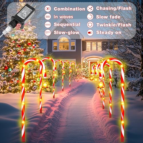 Solar Candy Cane Lights, 12-Piece Outdoor Pathway Set, 8 Modes V601