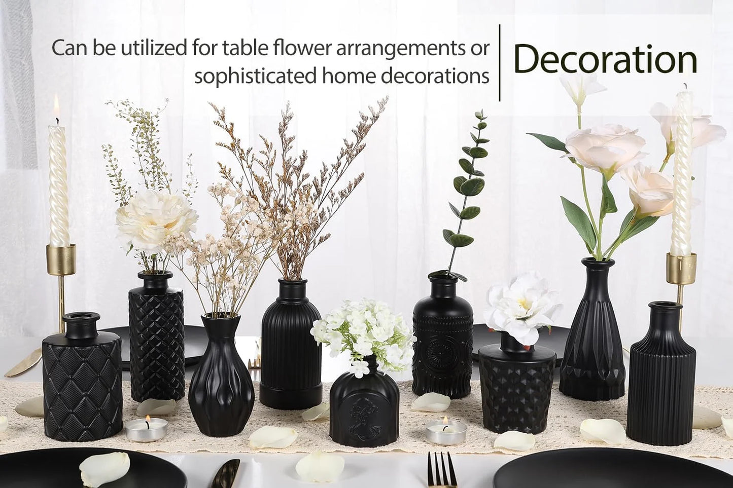 Mini Glass Bud Vases, Rustic Green & Black, Set of 12 T210619