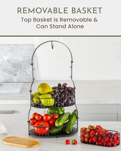 Fruit Basket for Kitchen Counter 3 Tier with Banana Hook and Bamboo Lid T780