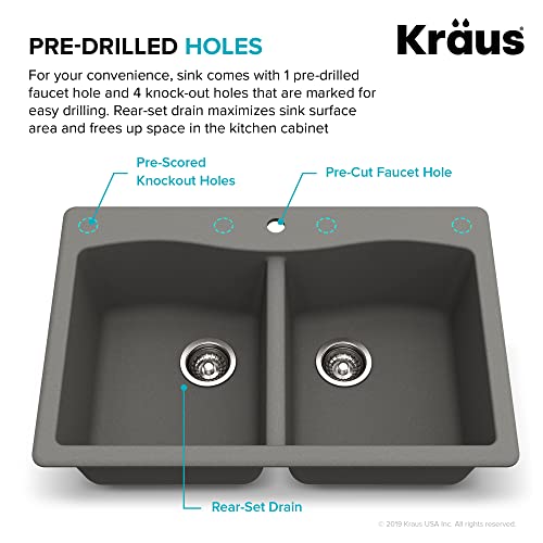 33" Dual Mount Single Bowl Granite Kitchen Sink in Black I558