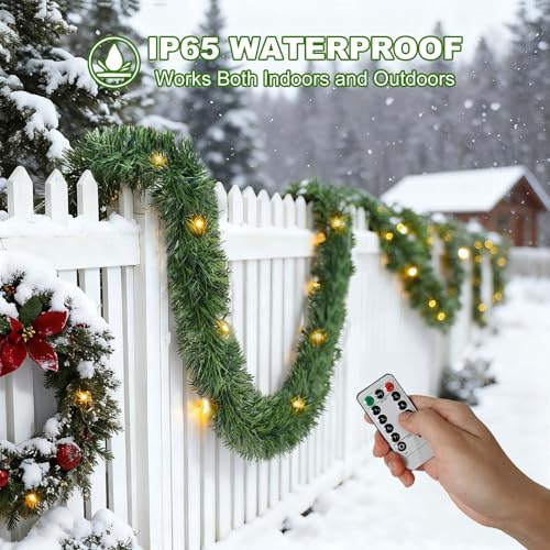 30ft Battery Operated Pre-Lit Christmas Garland with Timer J42811