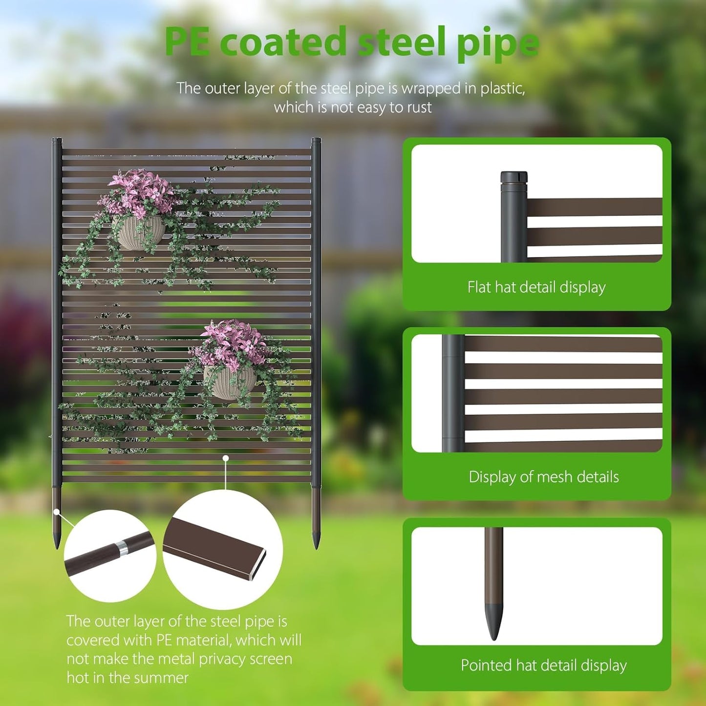 Metal Privacy Screen for Outdoor Terrace, 43x47 Inches, 2 Panels Y580