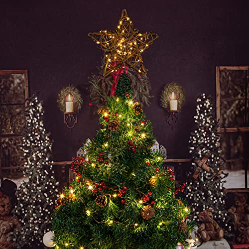 Rattan Star Christmas Tree Topper with 50 Warm LED Lights Y8171