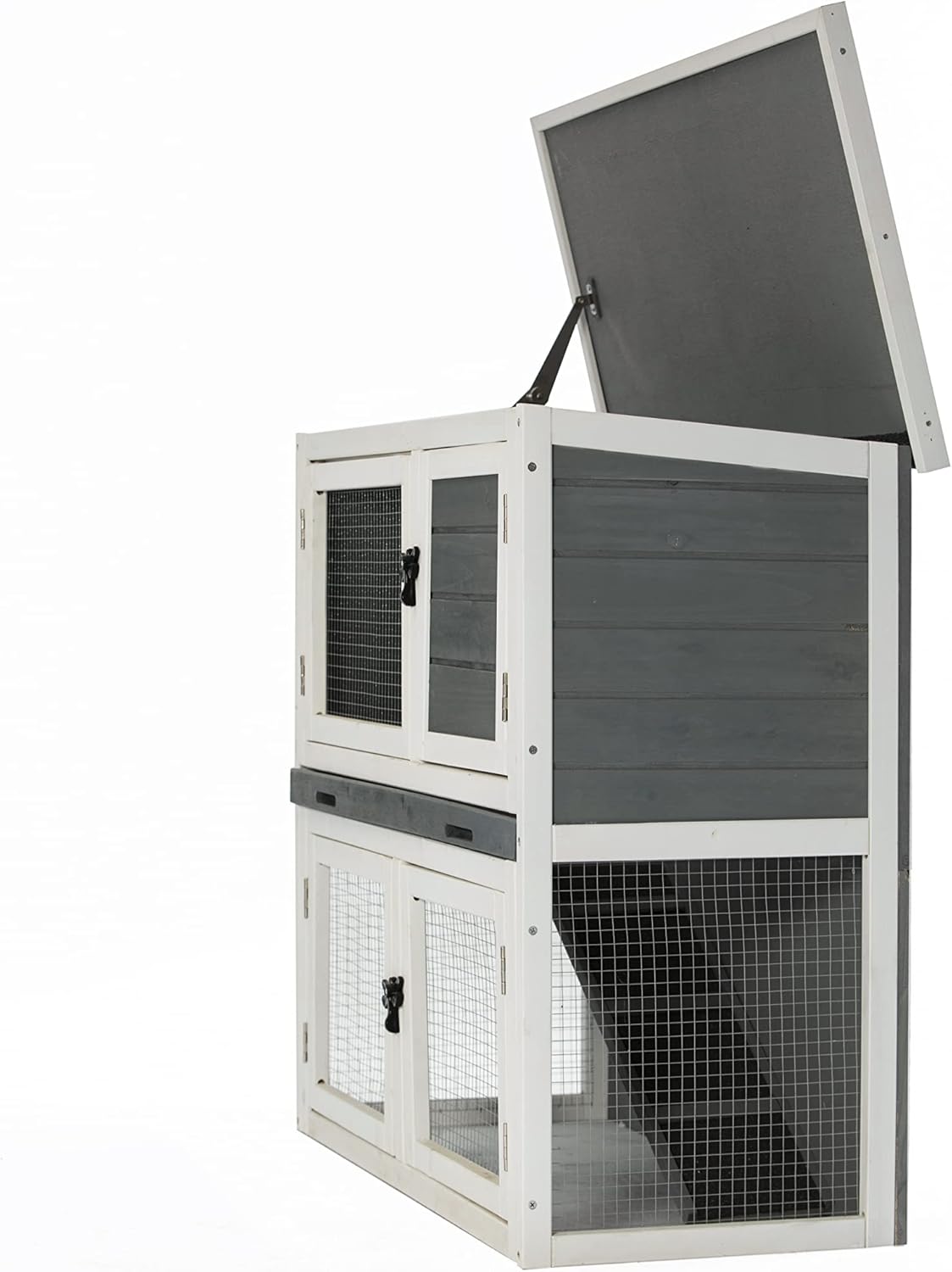Wooden Two Floor Rabbit Hutch Outdoor with Ramp and Removable Tray W789952