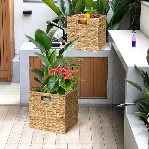 Wicker Storage Cubes with Handles, Foldable Square Baskets X80598