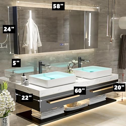 Floating Bathroom Vanity with Sink and LED Mirror, Wall Mounted, 36 Inch X9862