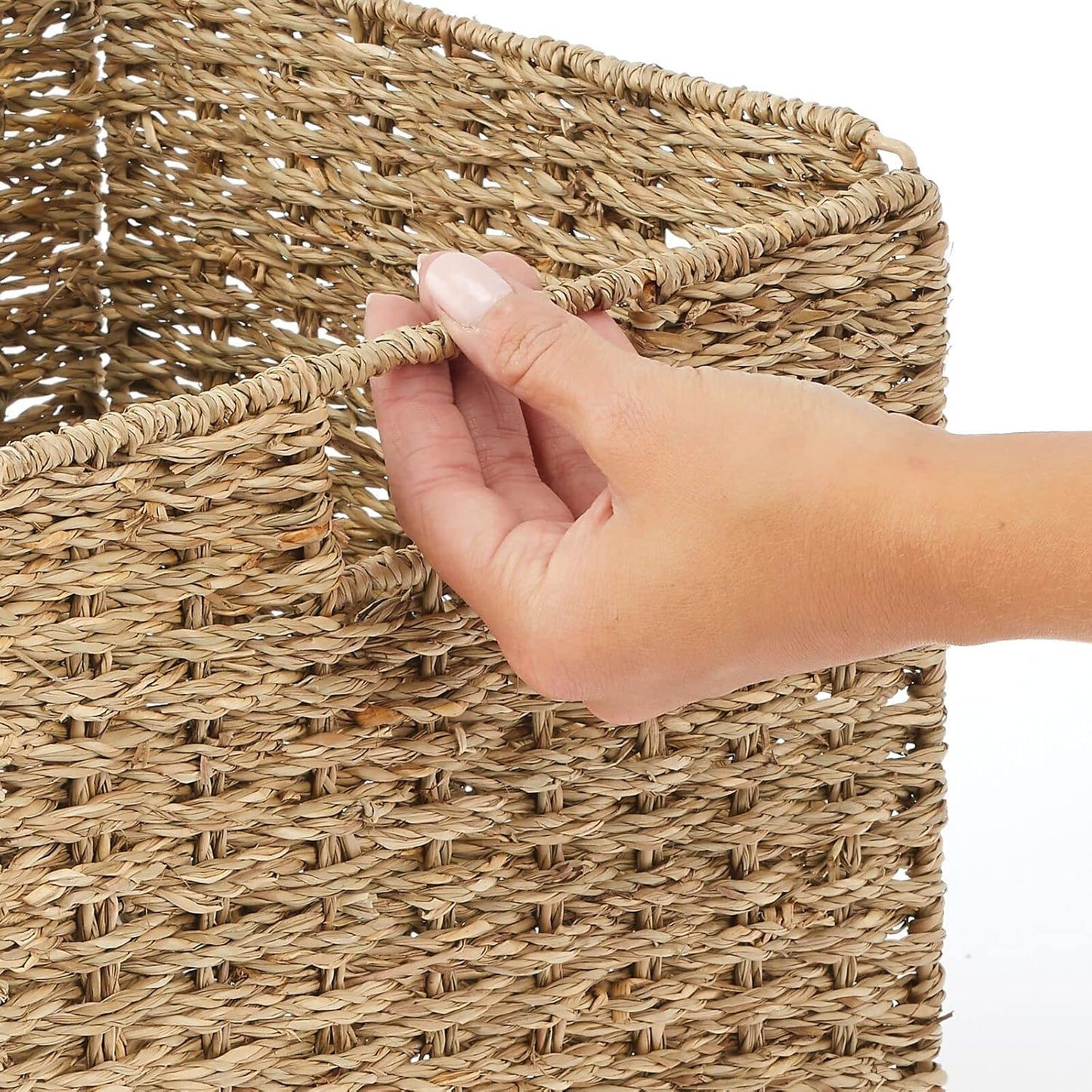 Seagrass Woven Cube Basket Organizer with Handles, 4 Pack, Natural/Tan Q244