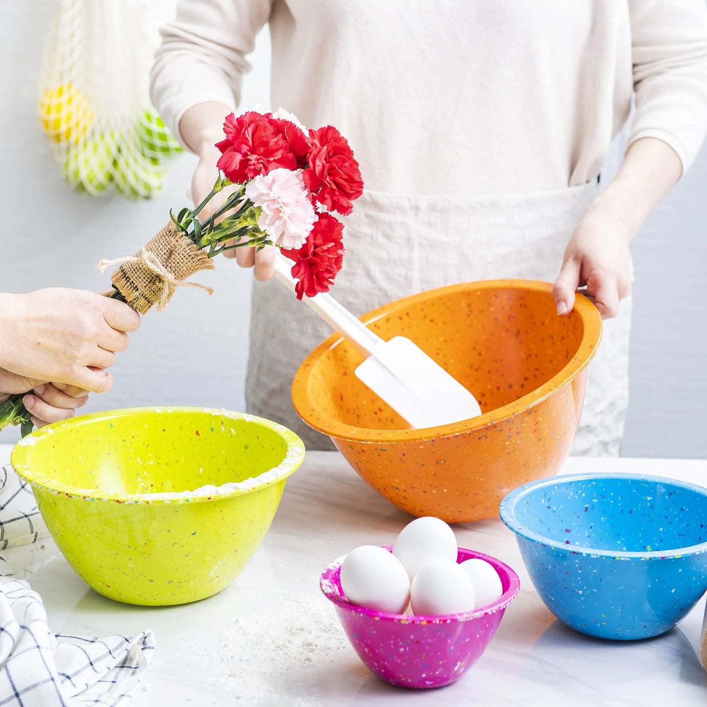 4 Piece Nesting Mixing Bowls for Food Prep and Serving, Durable Melamine, Space Saving Storage K913490