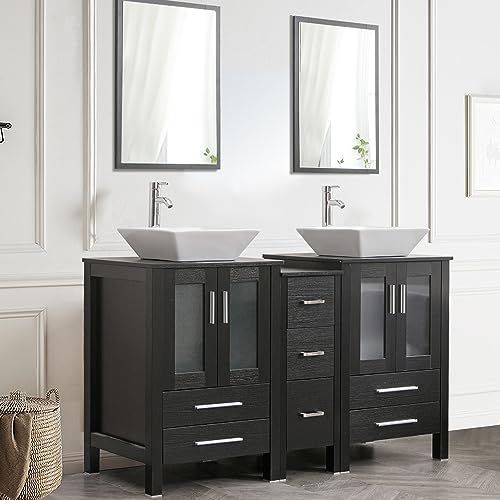 Double Vanity with Porcelain Vessel Sinks and Side Cabinets N820054