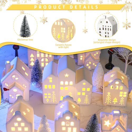 Ceramic Christmas Village Set with LED Houses and Trees H2141