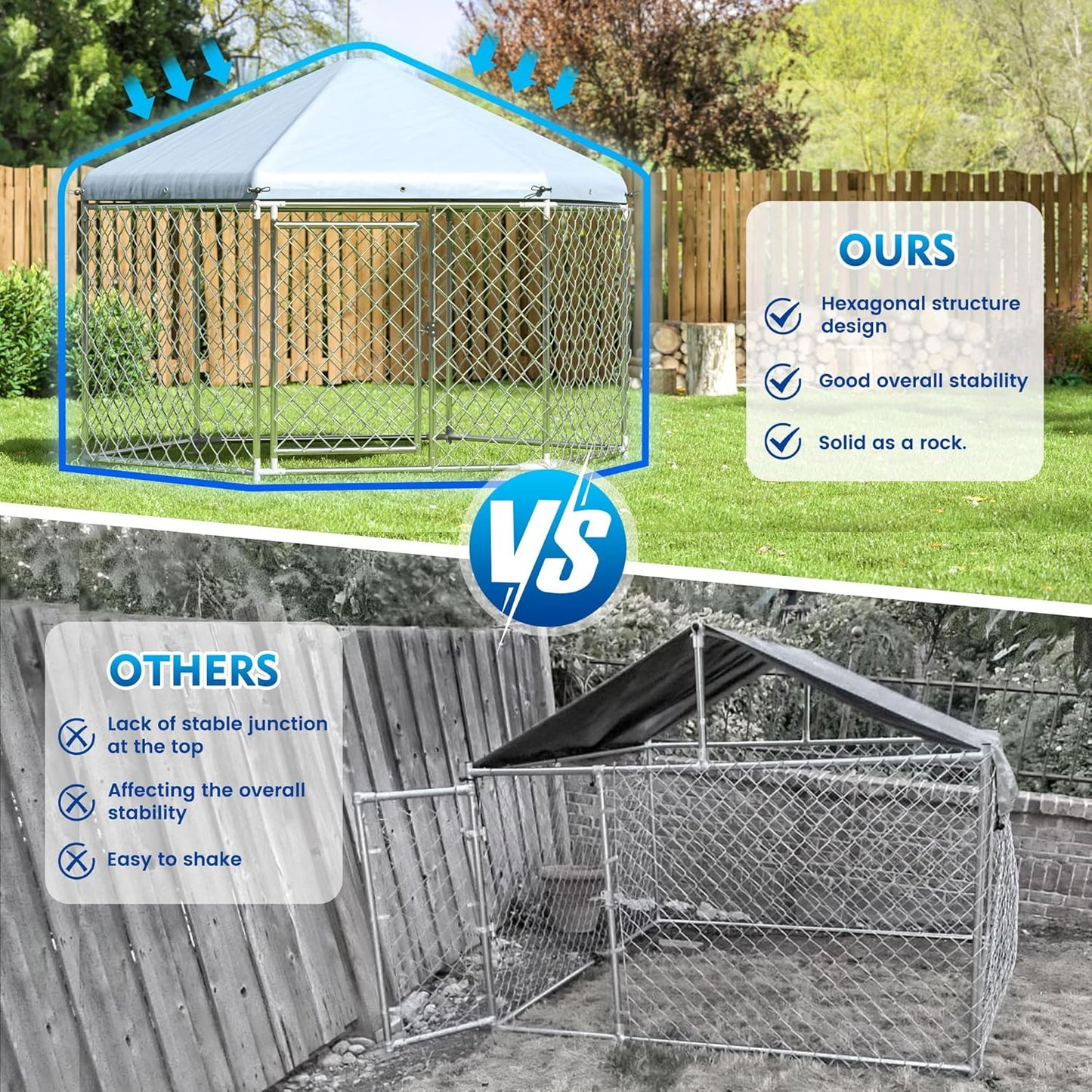 Large Dog Kennel Outdoor with Roof and Metal Gate H961