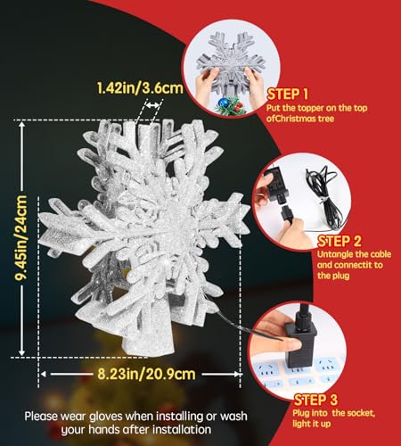 Christmas Tree Star Topper with LED Snowflake Projector, Plug In K91908