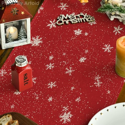 Snowman Christmas Birds Trees Table Runner, Winter Holiday Kitchen Dining Table Decoration, 13 x 72 Inch Z2031