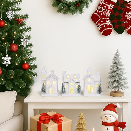 Ceramic Christmas Village Houses with LED Lights and Trees A1762