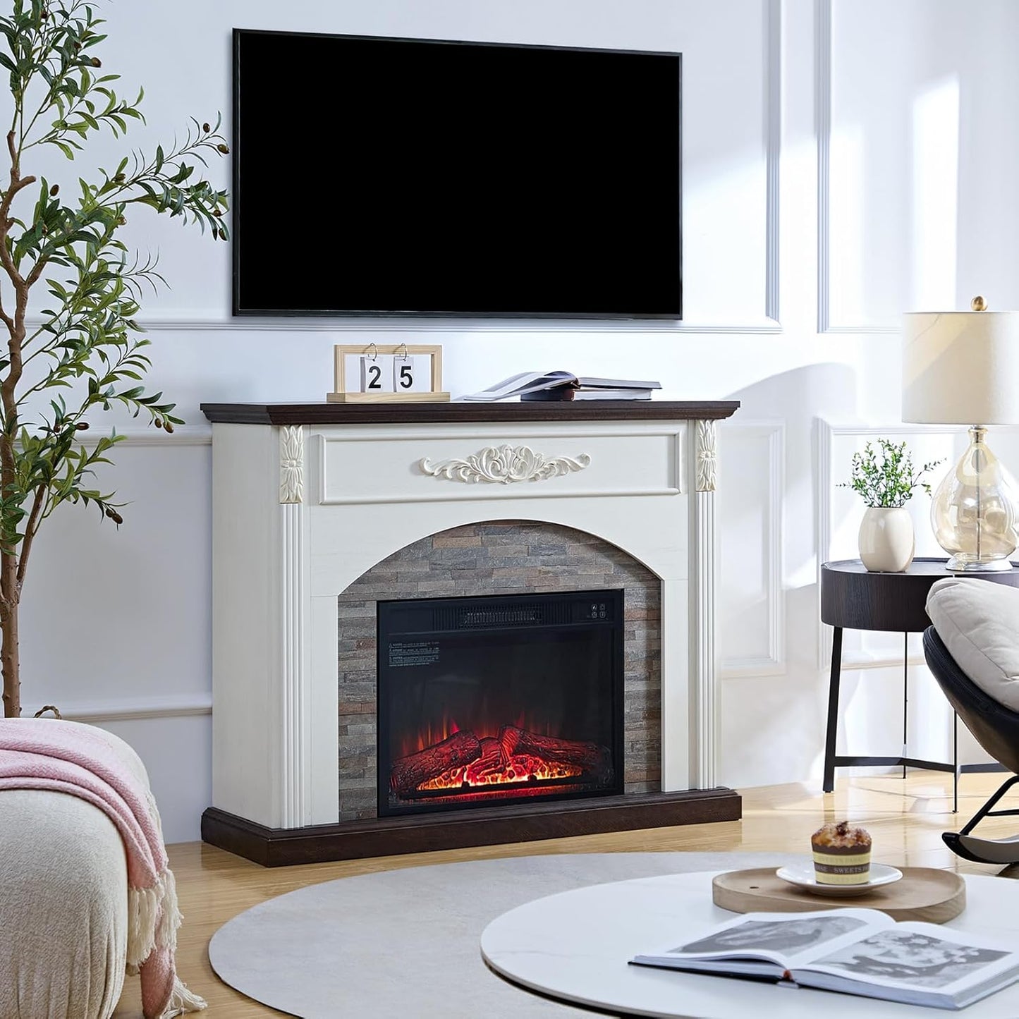 Carved Pilasters Electric Fireplace with Mantel, Freestanding Heater Y63920
