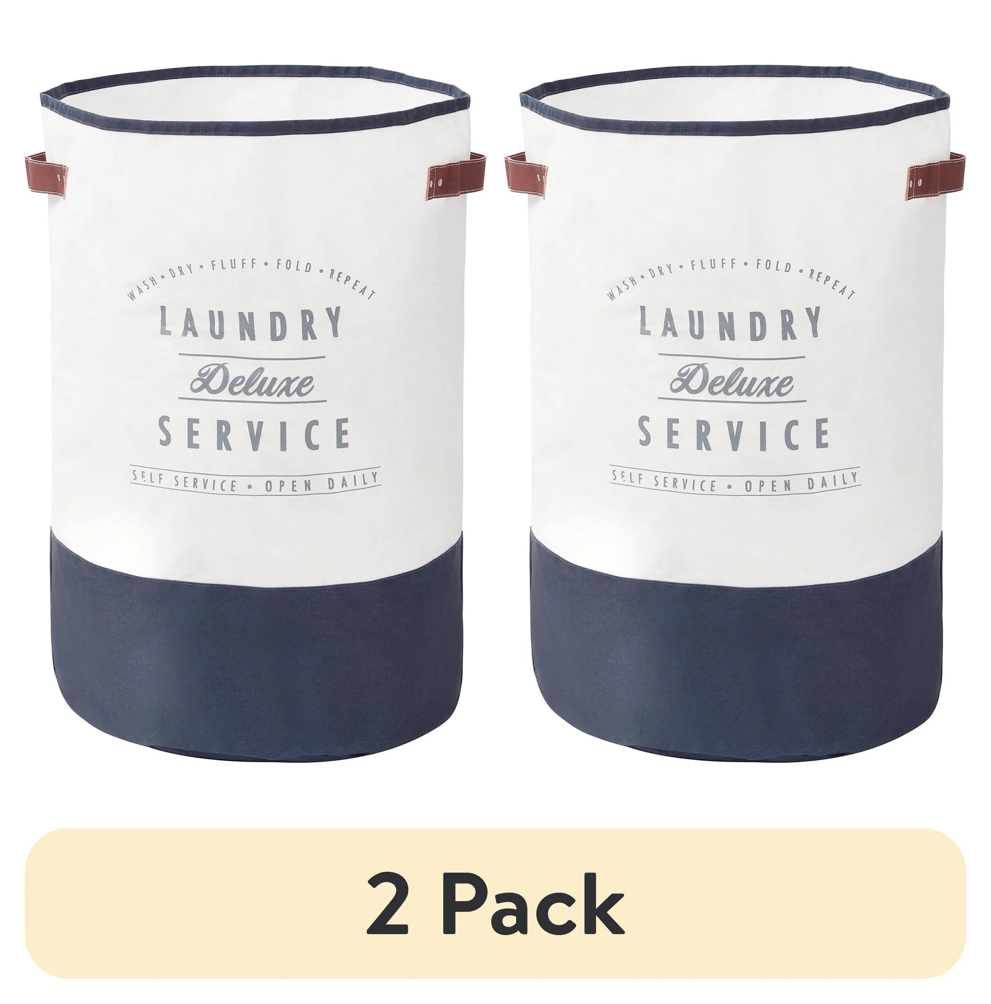 (2 pack) Better Homes & Gardens Ivory/Grey Canvas Laundry Hamper, 16" x 25"