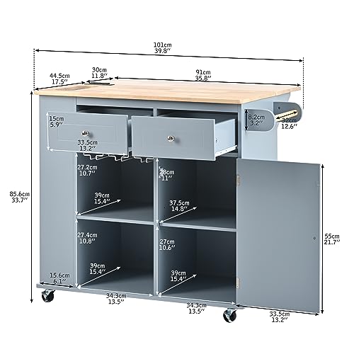 Wood Kitchen Island Cart with Locking Wheels and Wine Rack I645013