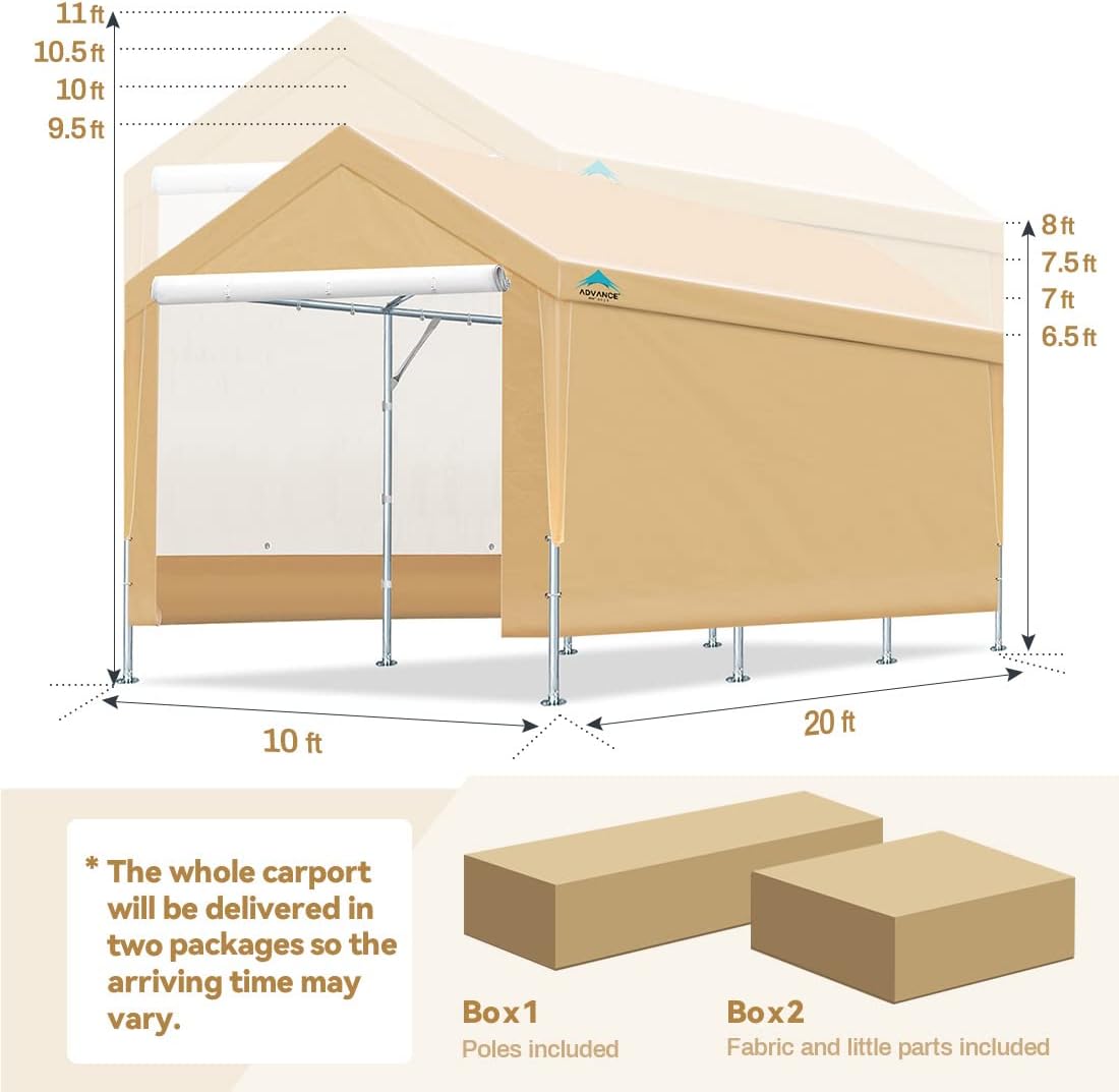 Heavy Duty Carport Canopy Garage Shelter with Removable Sidewalls, Beige H342913