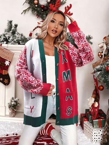 Funny Christmas Cardigan for Women Open Front Knit Coat U698