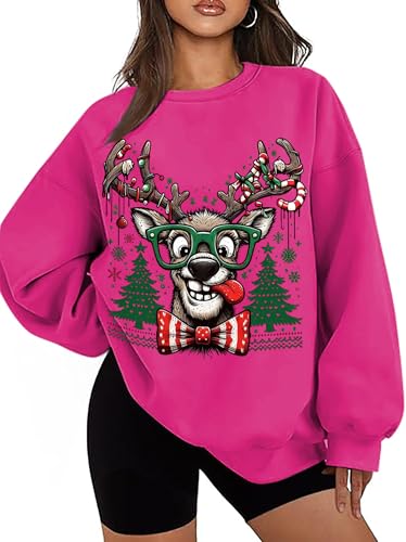 Funny Reindeer Graphic Sweatshirt Oversized Christmas Pullover J1348