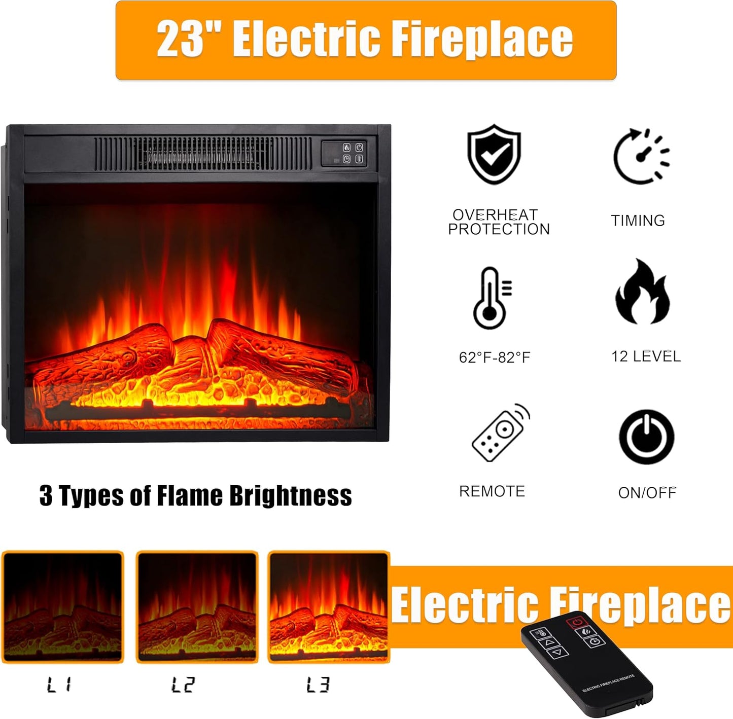 Carved Pilasters Electric Fireplace with Mantel, Freestanding Heater Y63920