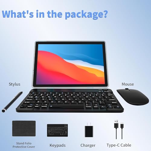 10 Inch Android Tablet with Keyboard Mouse, 6GB RAM 64GB ROM L2332