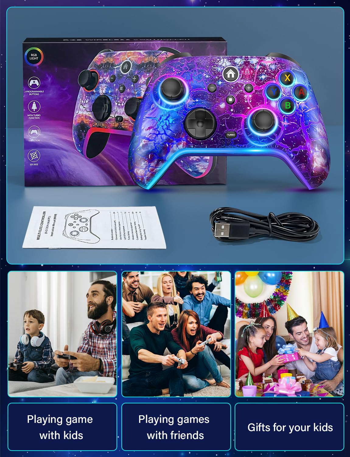 Wireless Switch Controller with RGB Lights, Rechargeable Gamepad P741817