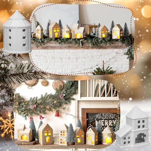 Ceramic Christmas Village Houses with LED Lights for Tabletop Mantle Decor A8359