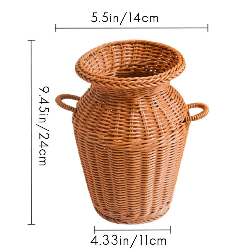 Woven Rattan Vase Tabletop Flower Pot for Home Decor Y7508